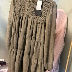 olive green tiered long sleeve dress